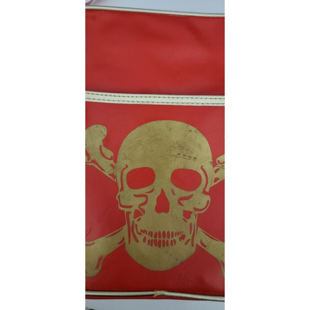 Red Skull & Crossbones Messenger Bag | Retro Punk Gothic Crossbody | 11 x 9 - Picture 12 of 12